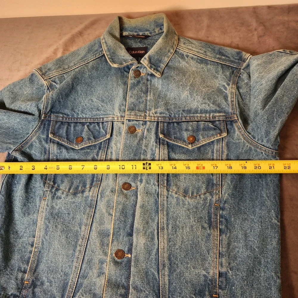 VTG 90s Calvin Klein Denim Trucker Jacket Large L MN C1201 Distressed Acid Wash